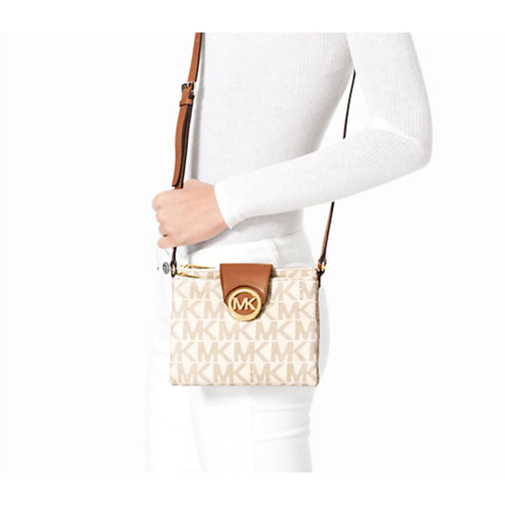 Michael Kors Fulton Small Saffiano Leather Messenger Bag Vanilla Acorn Neutral